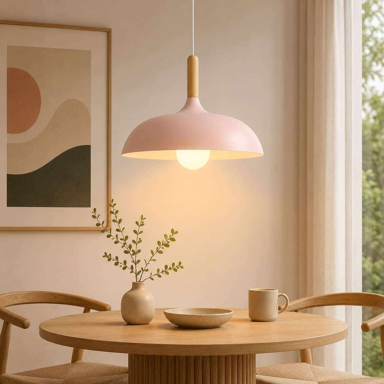 Scandinavian Oak Metal Pendant Light with Minimalist Design | Nexvaro
