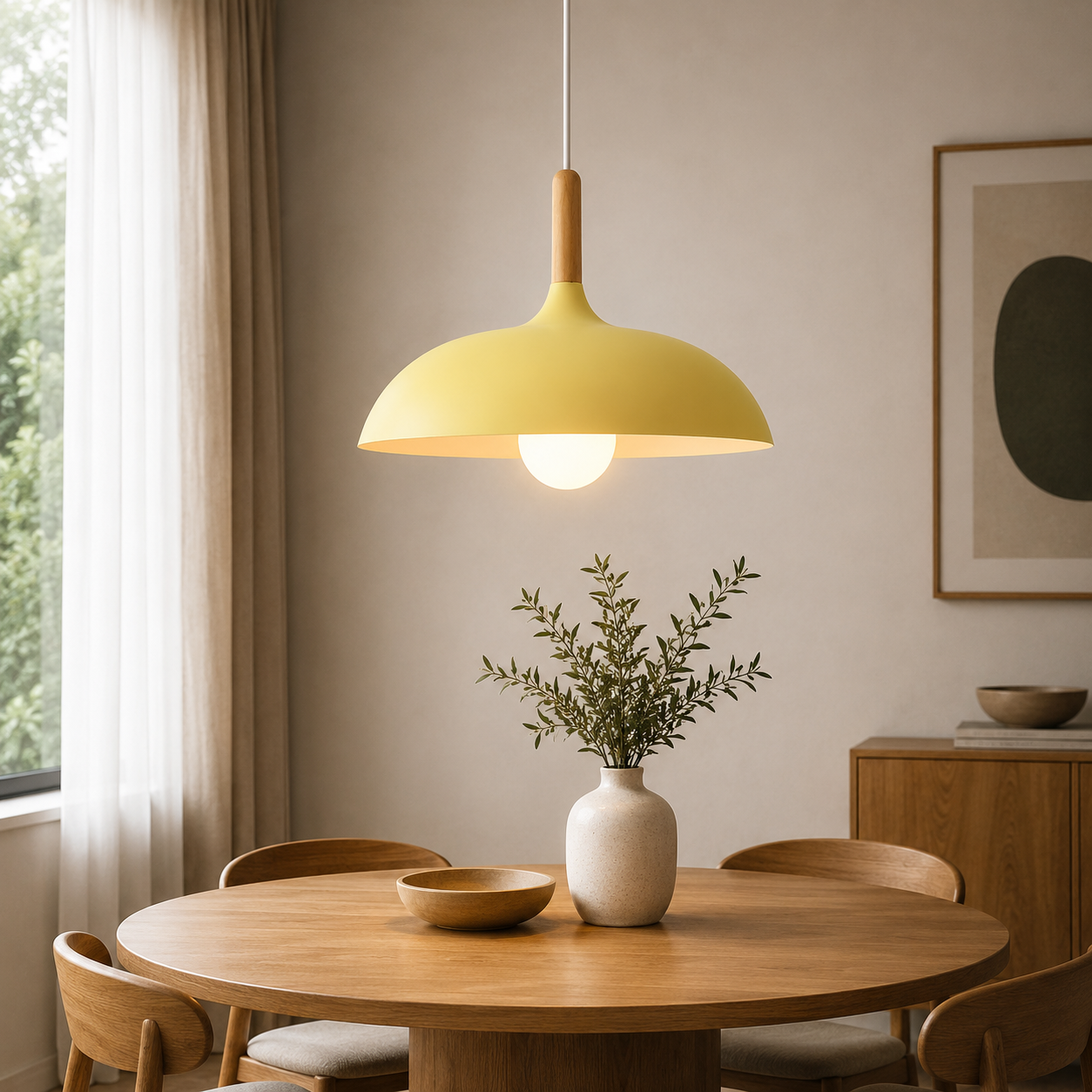 Scandinavian Oak Metal Pendant Light with Minimalist Design | Nexvaro