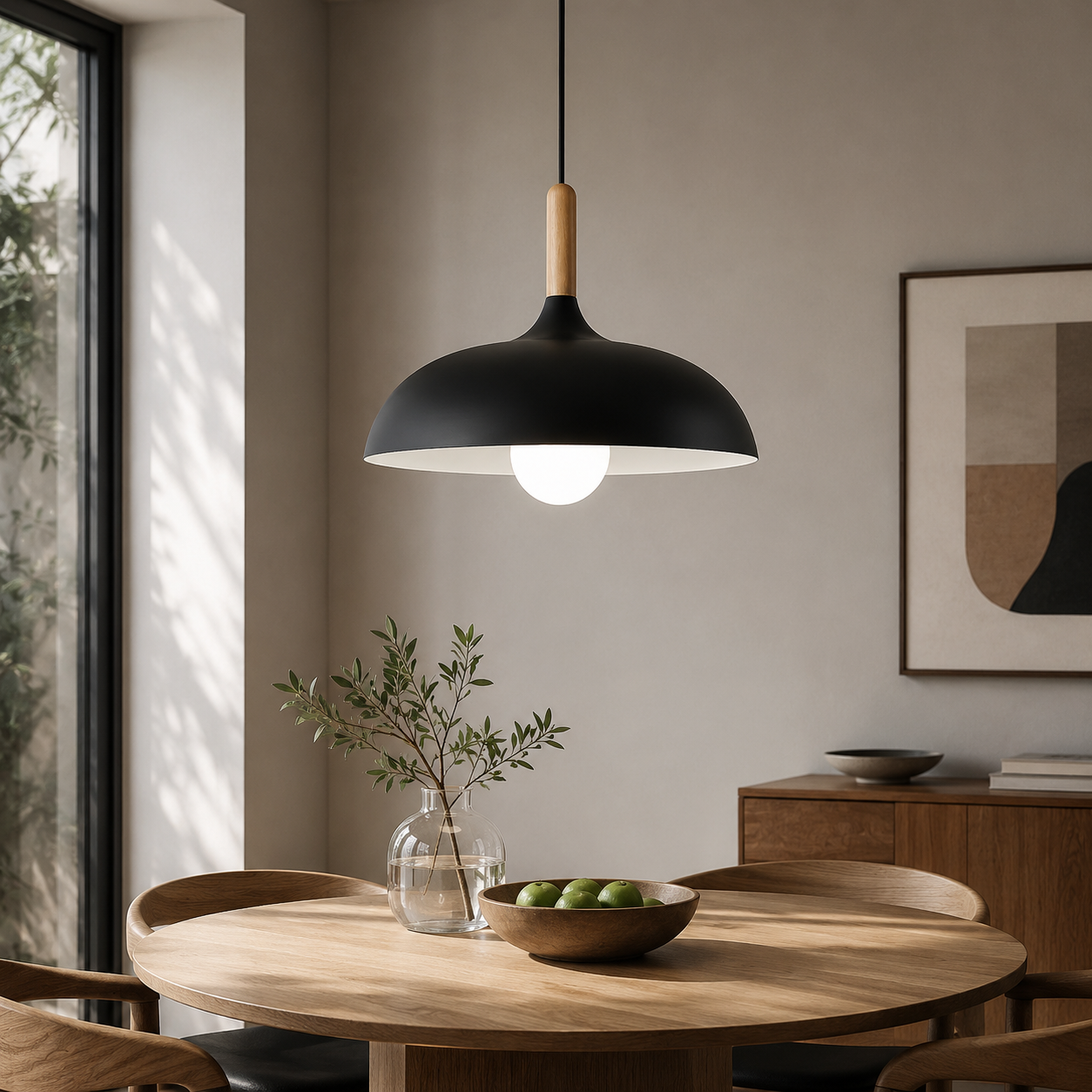 Scandinavian Oak Metal Pendant Light with Minimalist Design | Nexvaro