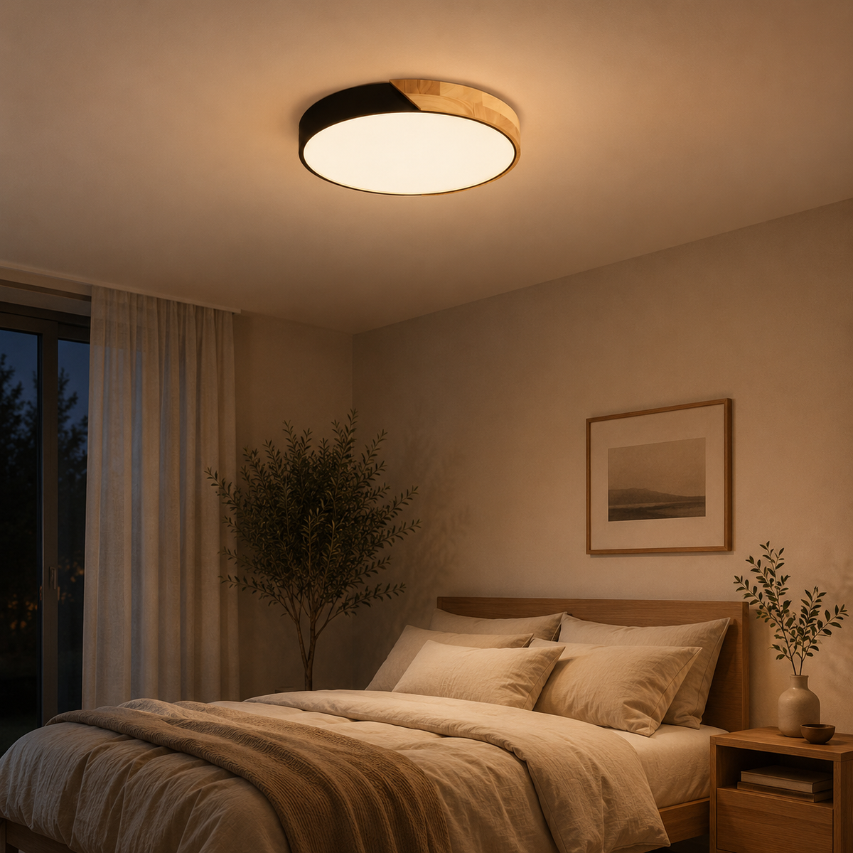 Scandinavian Wood LED Flush Mount Ceiling Light