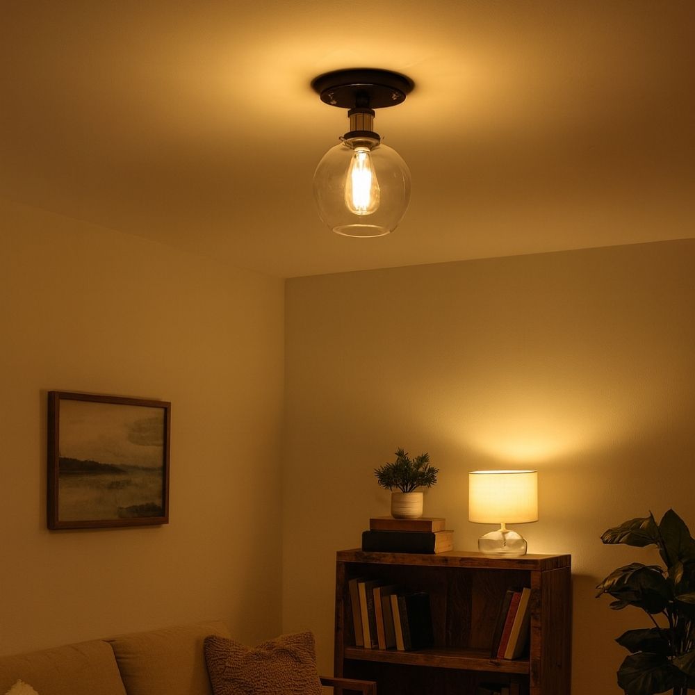 Semi Flush Glass Ceiling Light Industrial Compact Fixture | Varleno