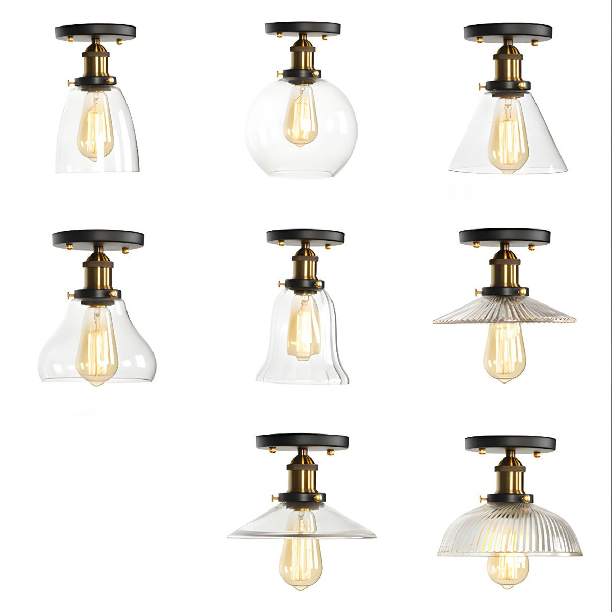 Semi Flush Glass Ceiling Light Industrial Compact Fixture | Varleno