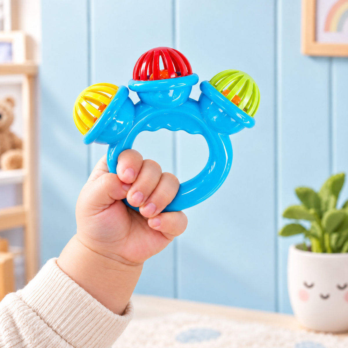 Sensory Baby Rattle Toy with Easy Grip Ring Handle for Kids