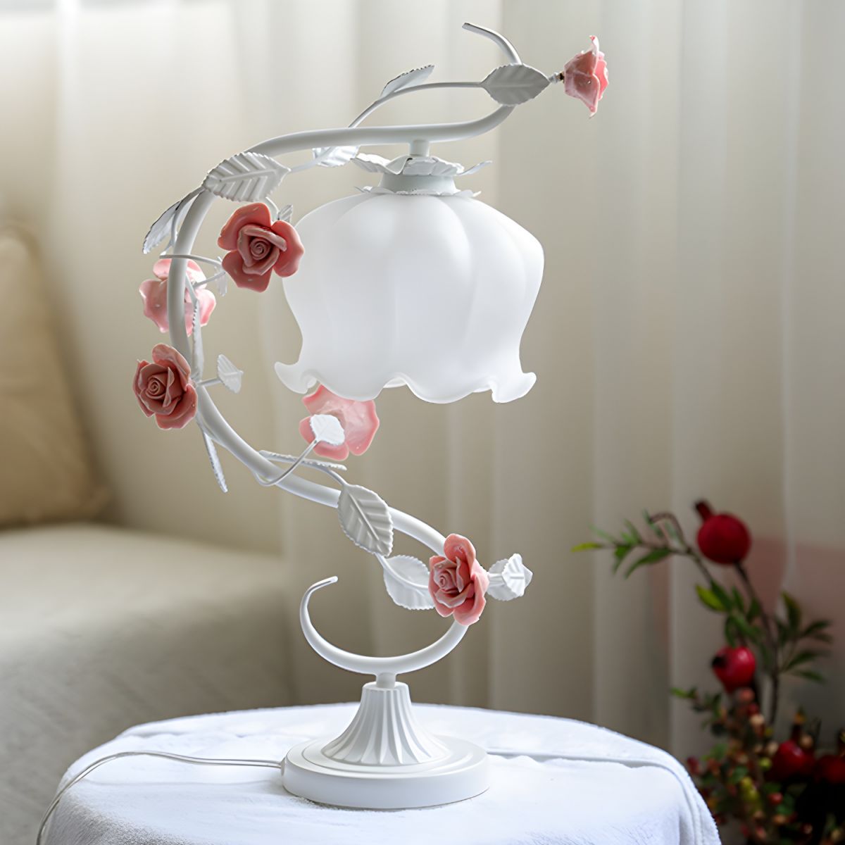 Shabby Chic Glass Shade Bedside Table Lamp | Qorziva