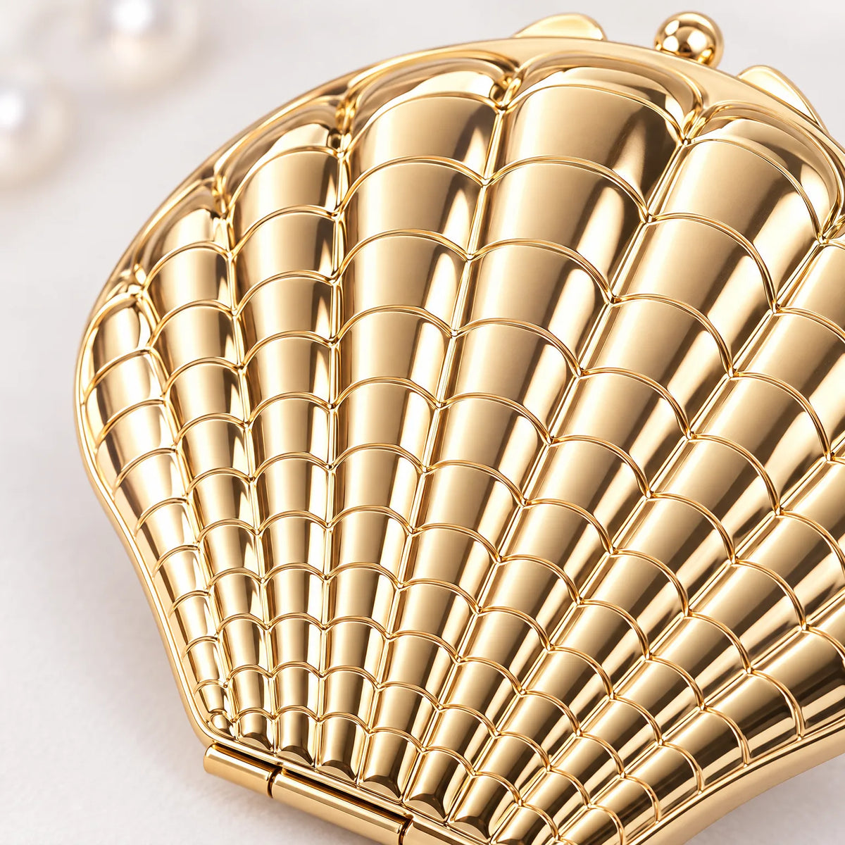 Shell Shaped Vanity Mirror with Compact Folding Design