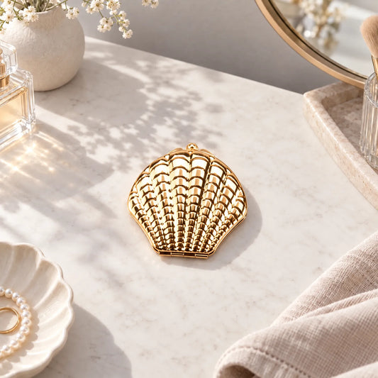 Shell Shaped Vanity Mirror with Compact Folding Design