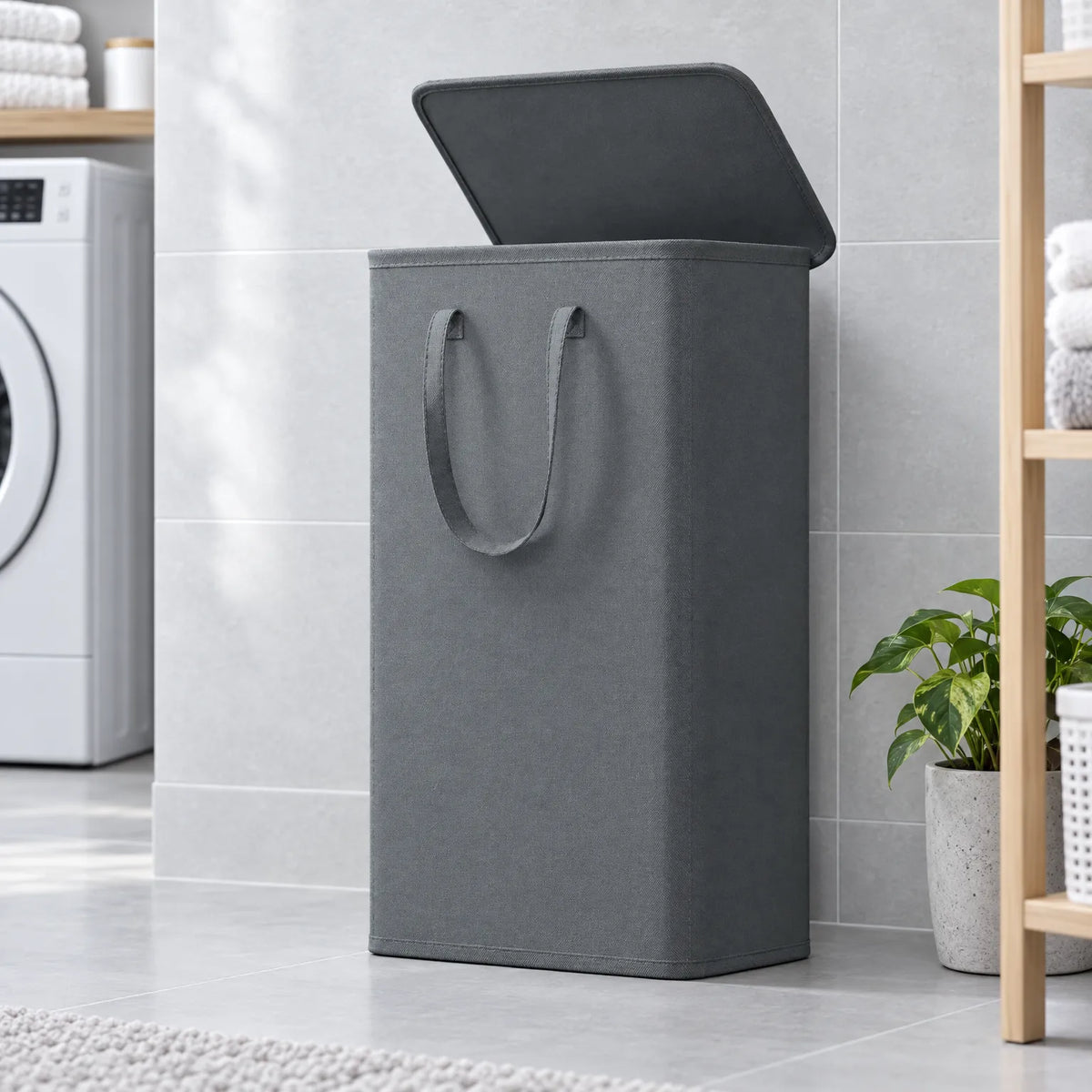 Slim Laundry Hamper with Lid and Handles 65L