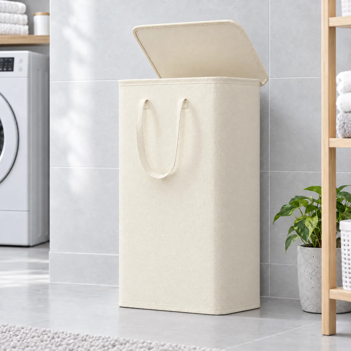 Slim Laundry Hamper with Lid and Handles 65L