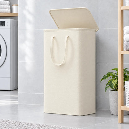 Slim Laundry Hamper with Lid and Handles 65L