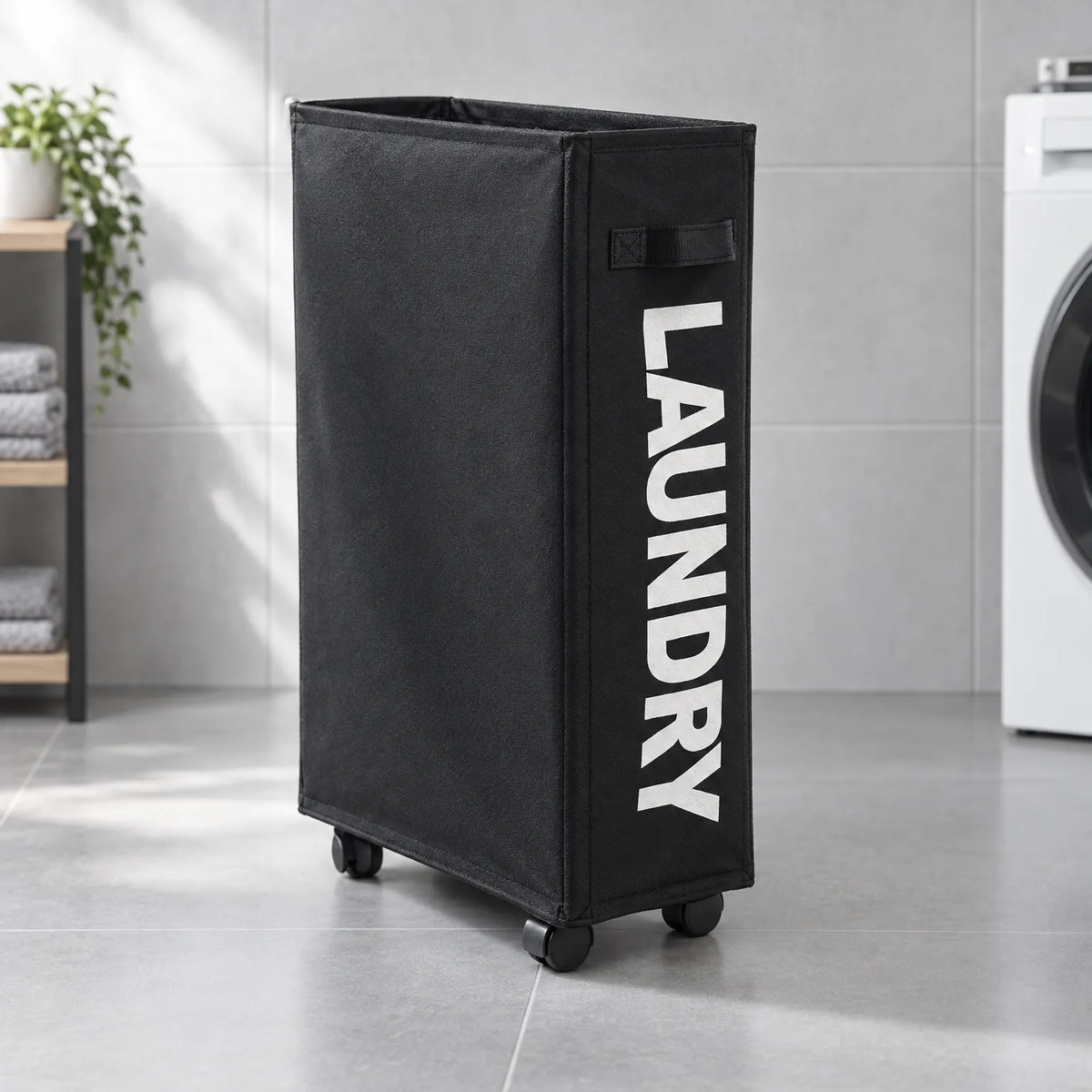 Slim Rolling Laundry Basket with Wheels and Mesh Cover