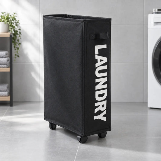 Slim Rolling Laundry Basket with Wheels and Mesh Cover