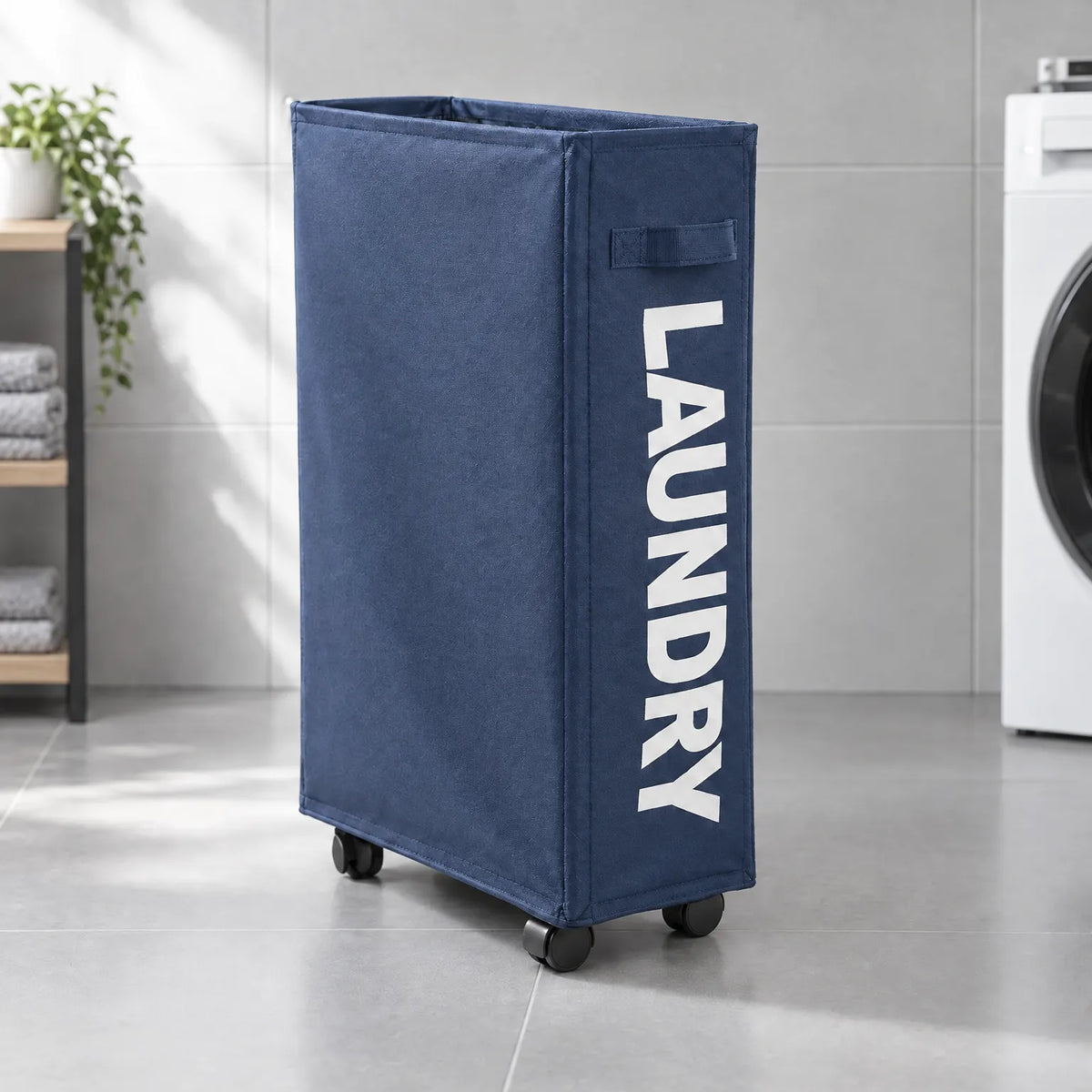 Slim Rolling Laundry Basket with Wheels and Mesh Cover