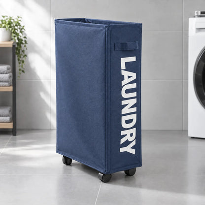 Slim Rolling Laundry Basket with Wheels and Mesh Cover