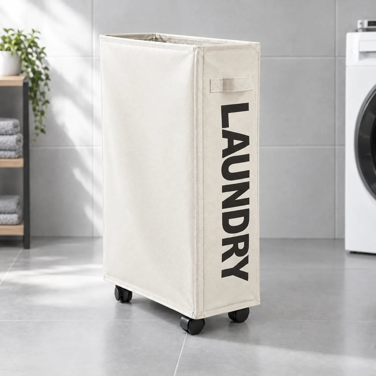 Slim Rolling Laundry Basket with Wheels and Mesh Cover