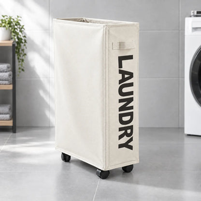 Slim Rolling Laundry Basket with Wheels and Mesh Cover