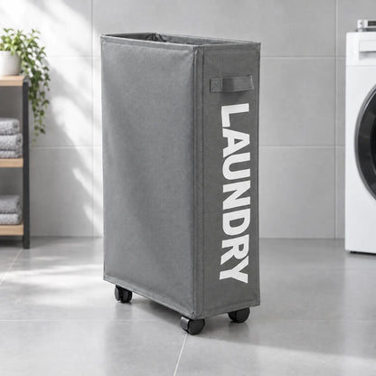 Slim Rolling Laundry Basket with Wheels and Mesh Cover