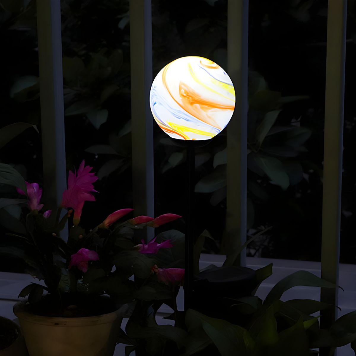 Solar Glass Outdoor Ground Stake Light White Orange | Solaro