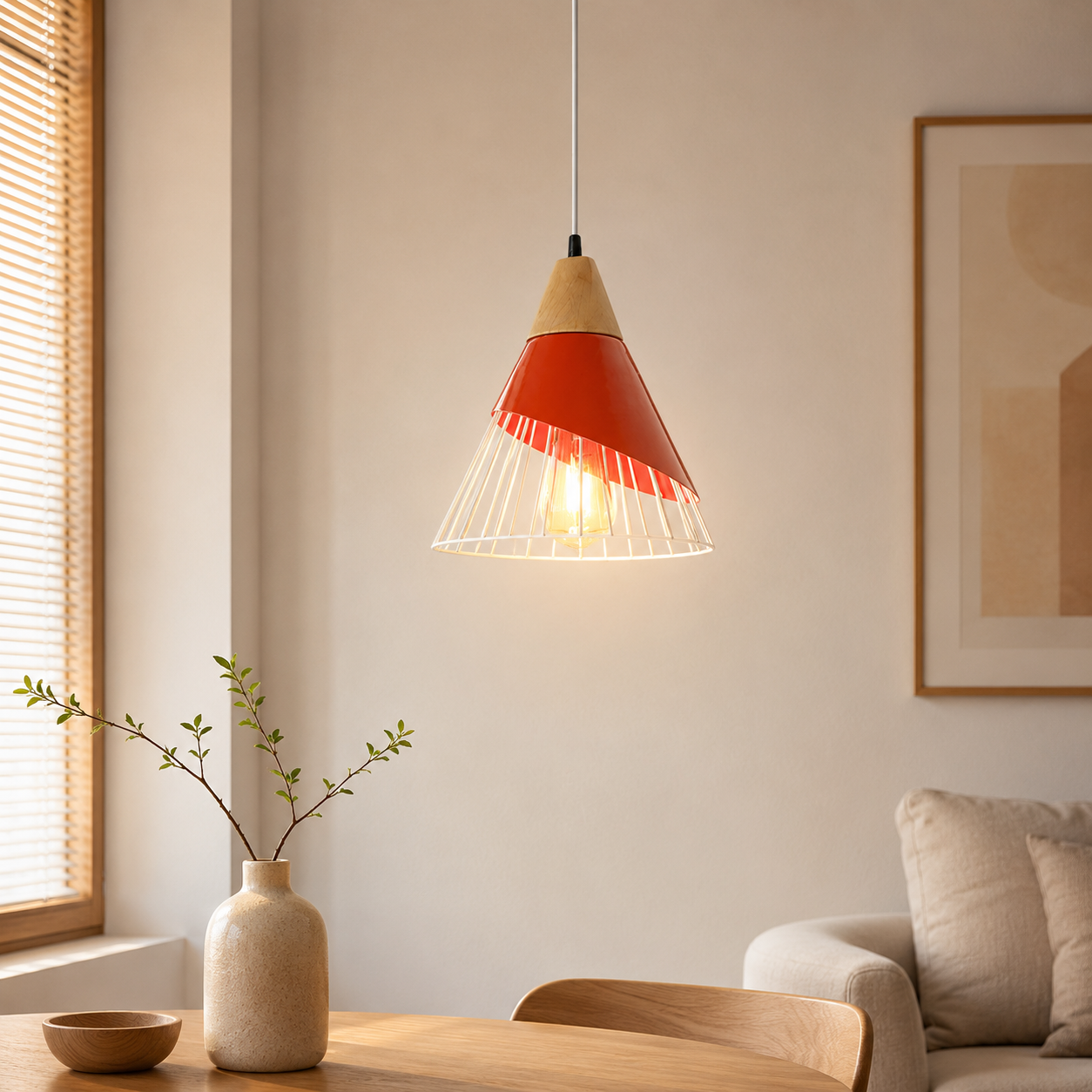 Soren Scandinavian Wood Frame Cage Pendant Light | Norvian