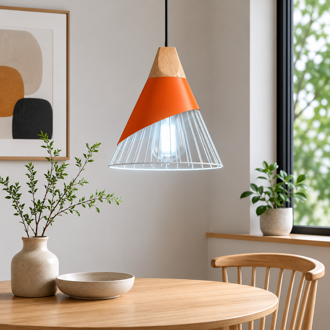 Soren Scandinavian Wood Frame Cage Pendant Light | Norvian