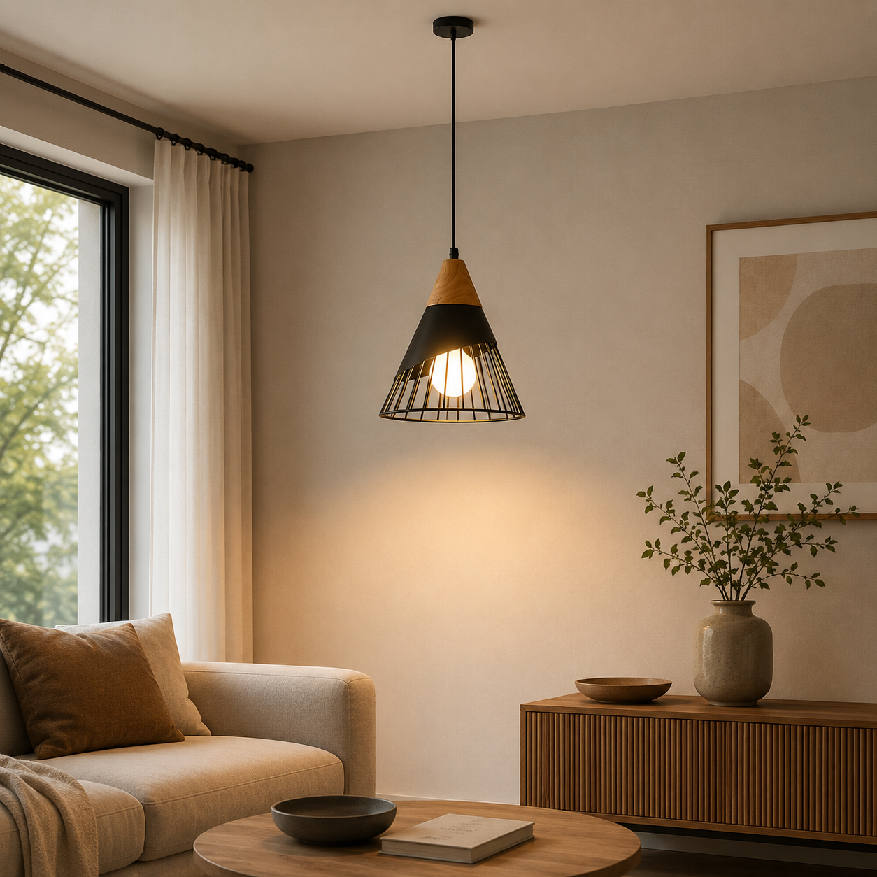Soren Scandinavian Wood Frame Cage Pendant Light | Norvian