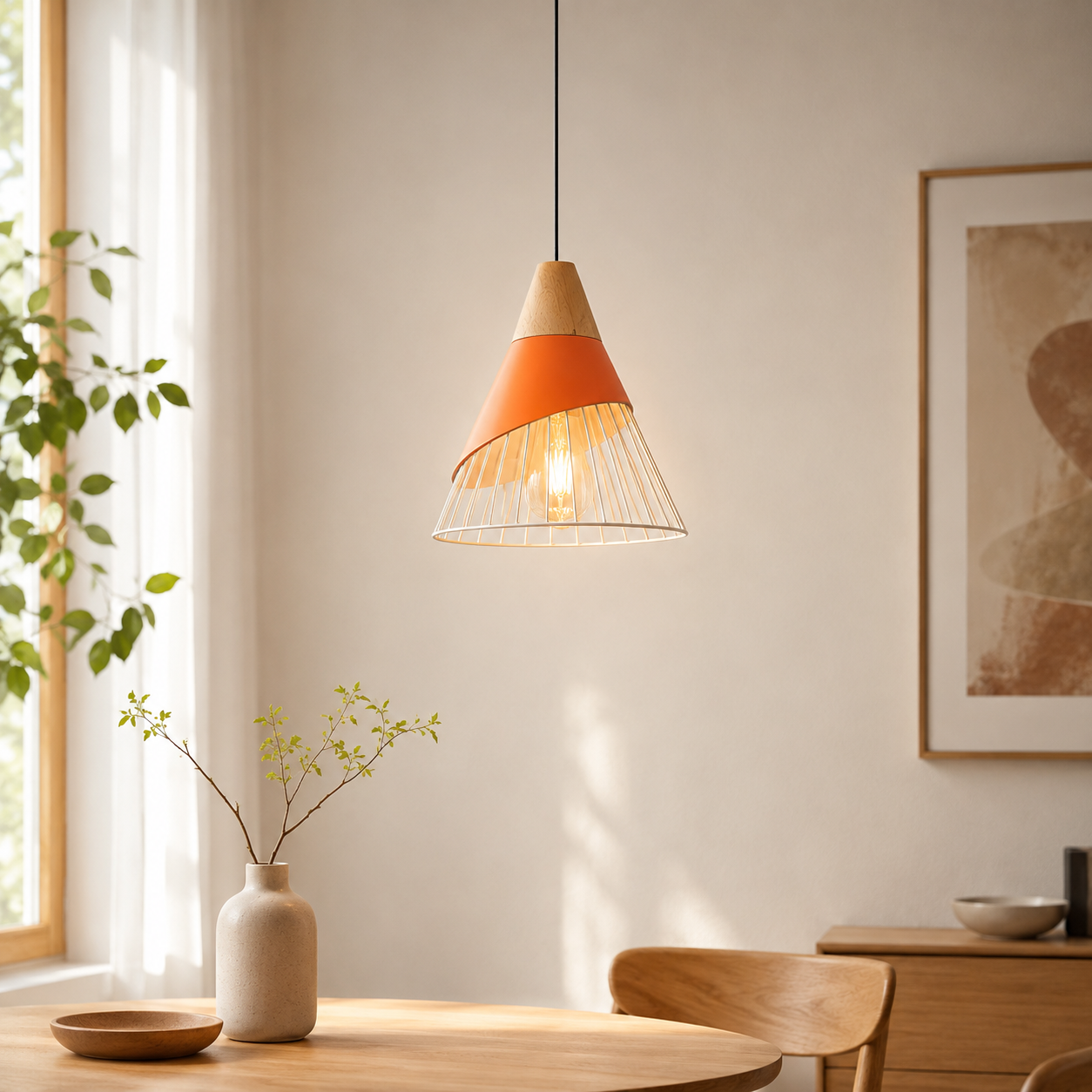 Soren Scandinavian Wood Frame Cage Pendant Light | Norvian