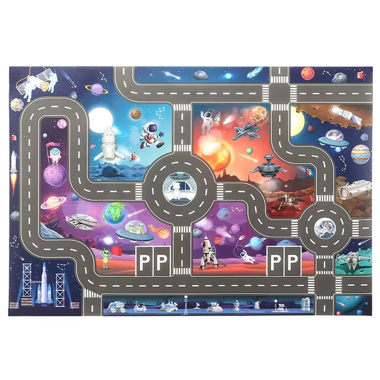 Space City Road Map Play Mat Rug for Kids Everyday Play | Talvero