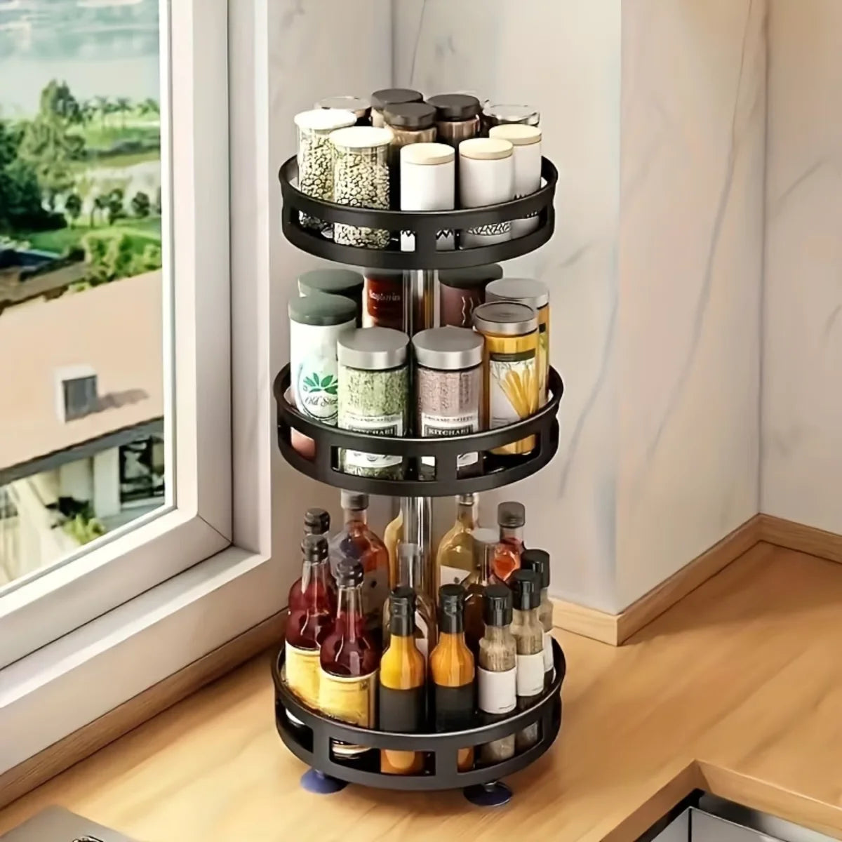 Spice Rack 360 Degree Rotating Three Tier Organizer