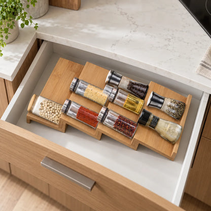 Spice Rack Four Tier Bamboo Drawer Organizer