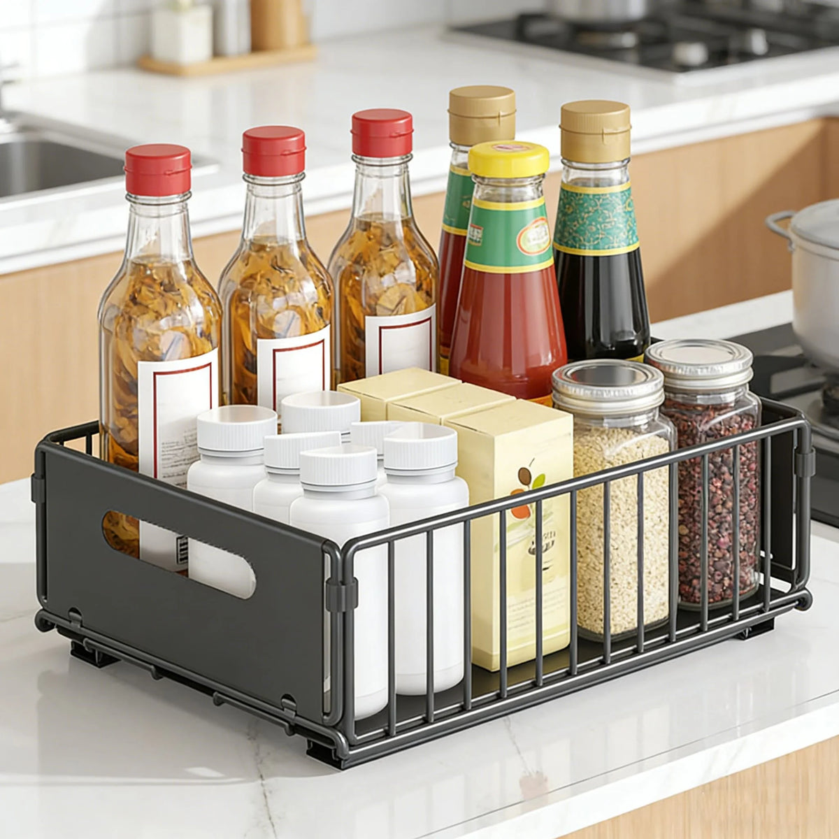 Spice Rack Pull Out Cabinet Organizer with Sliding Rails