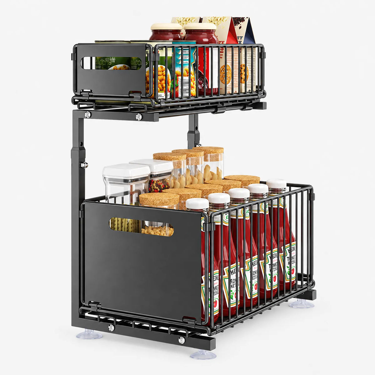Spice Rack Two Tier Pull Out Organizer with Adjustable Height
