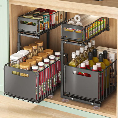 Spice Rack Two Tier Pull Out Organizer with Adjustable Height