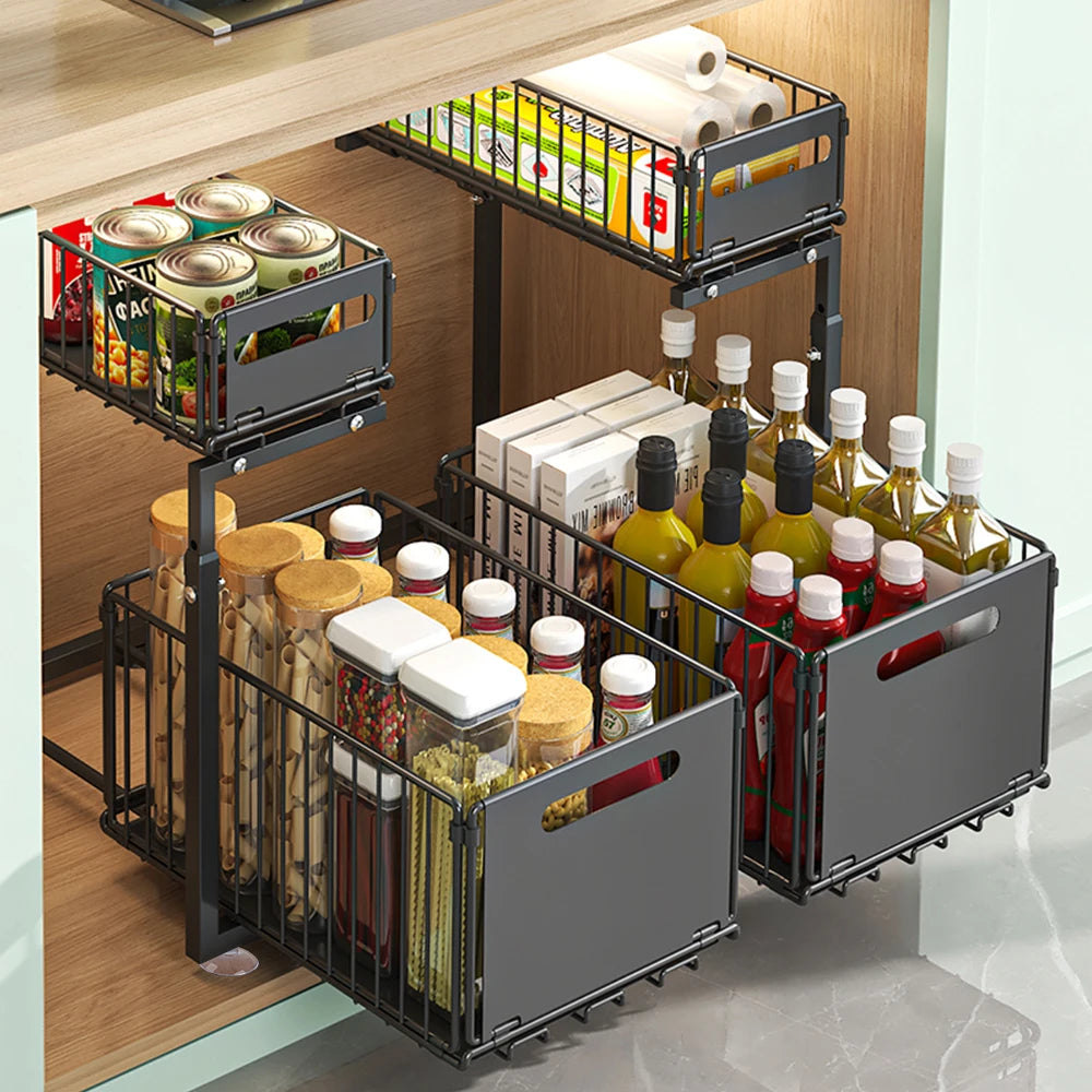 Spice Rack Two Tier Pull Out Organizer with Adjustable Height