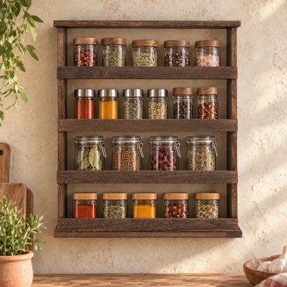 Spice Rack Wall Mounted Four Tier Wooden Organizer