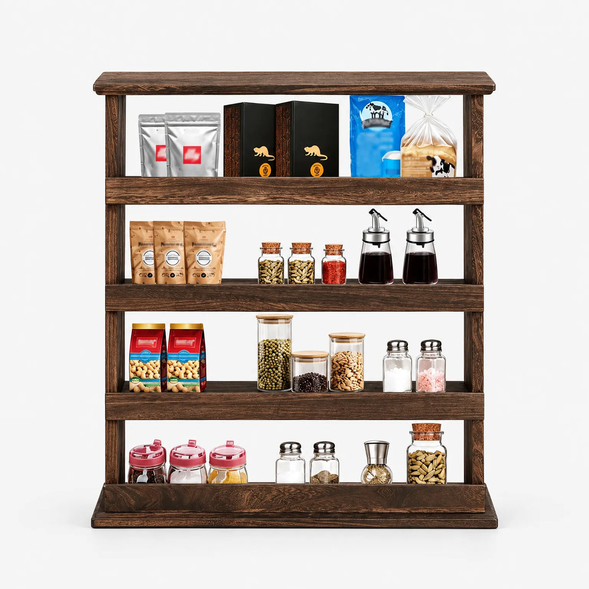 Spice Rack Wall Mounted Four Tier Wooden Organizer