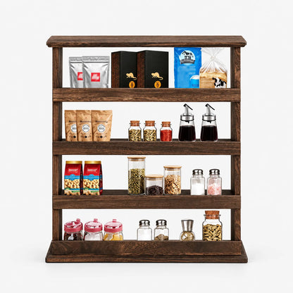 Spice Rack Wall Mounted Four Tier Wooden Organizer