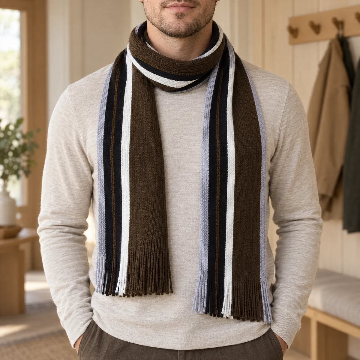 Striped Knit Winter Scarf