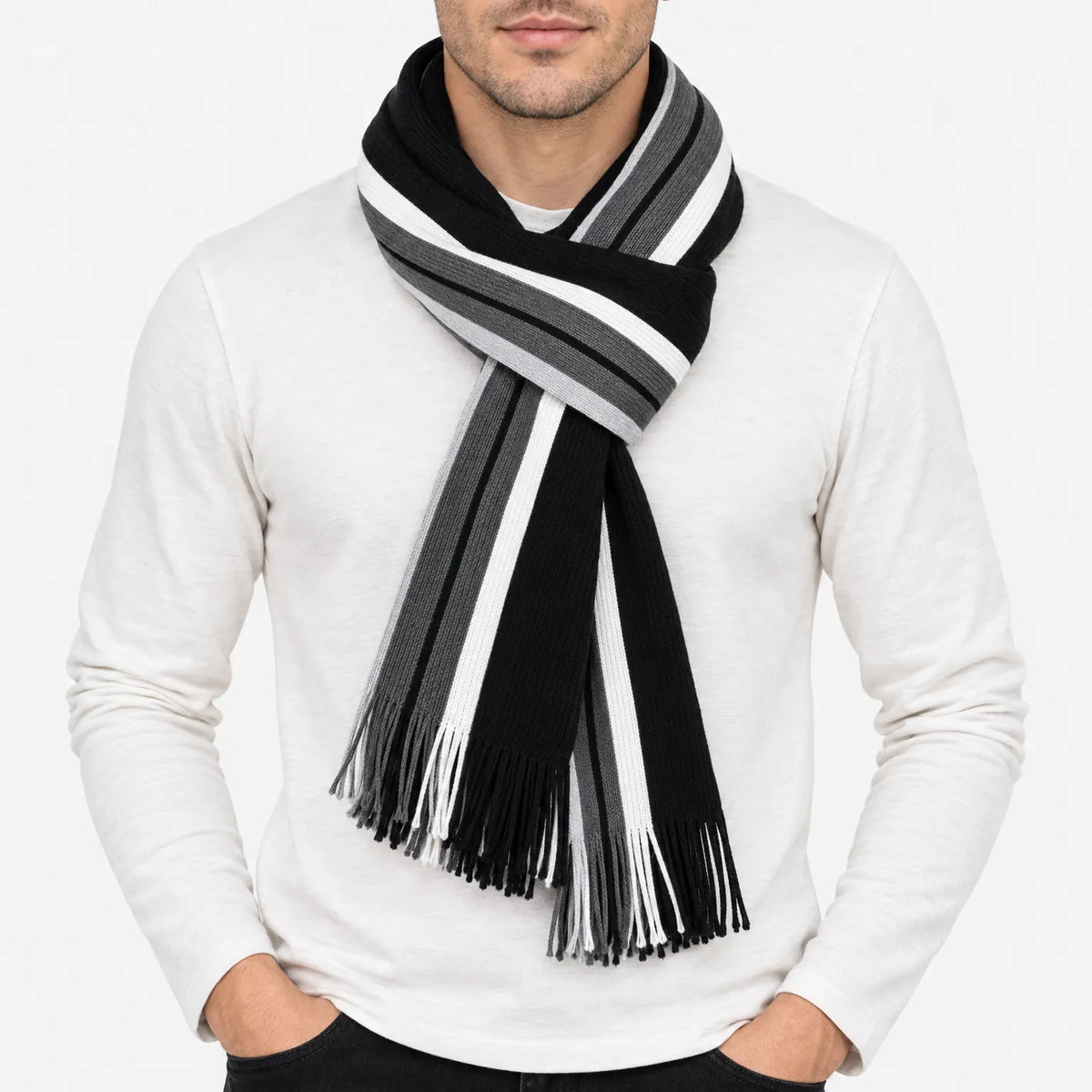 Striped Knit Winter Scarf