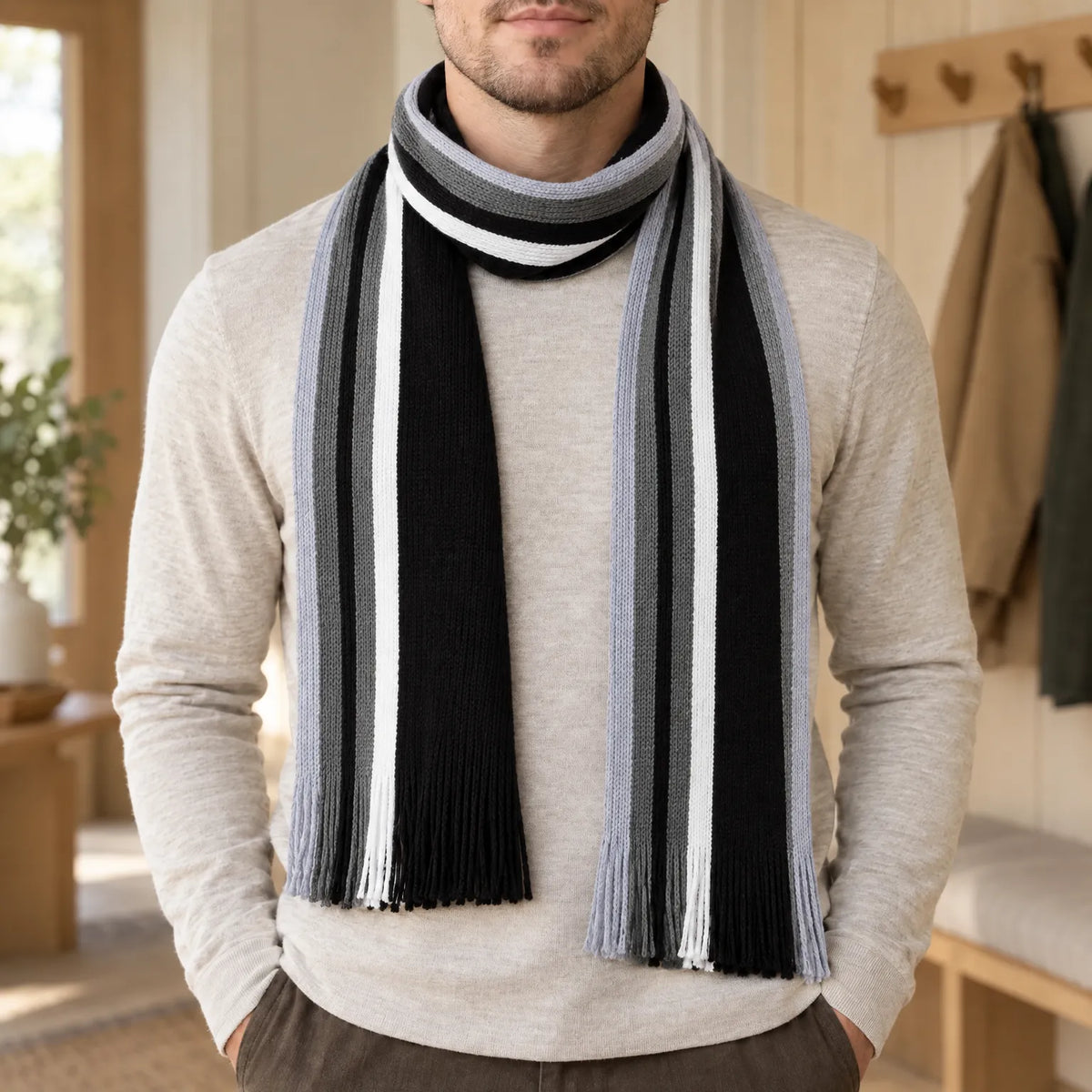 Striped Knit Winter Scarf
