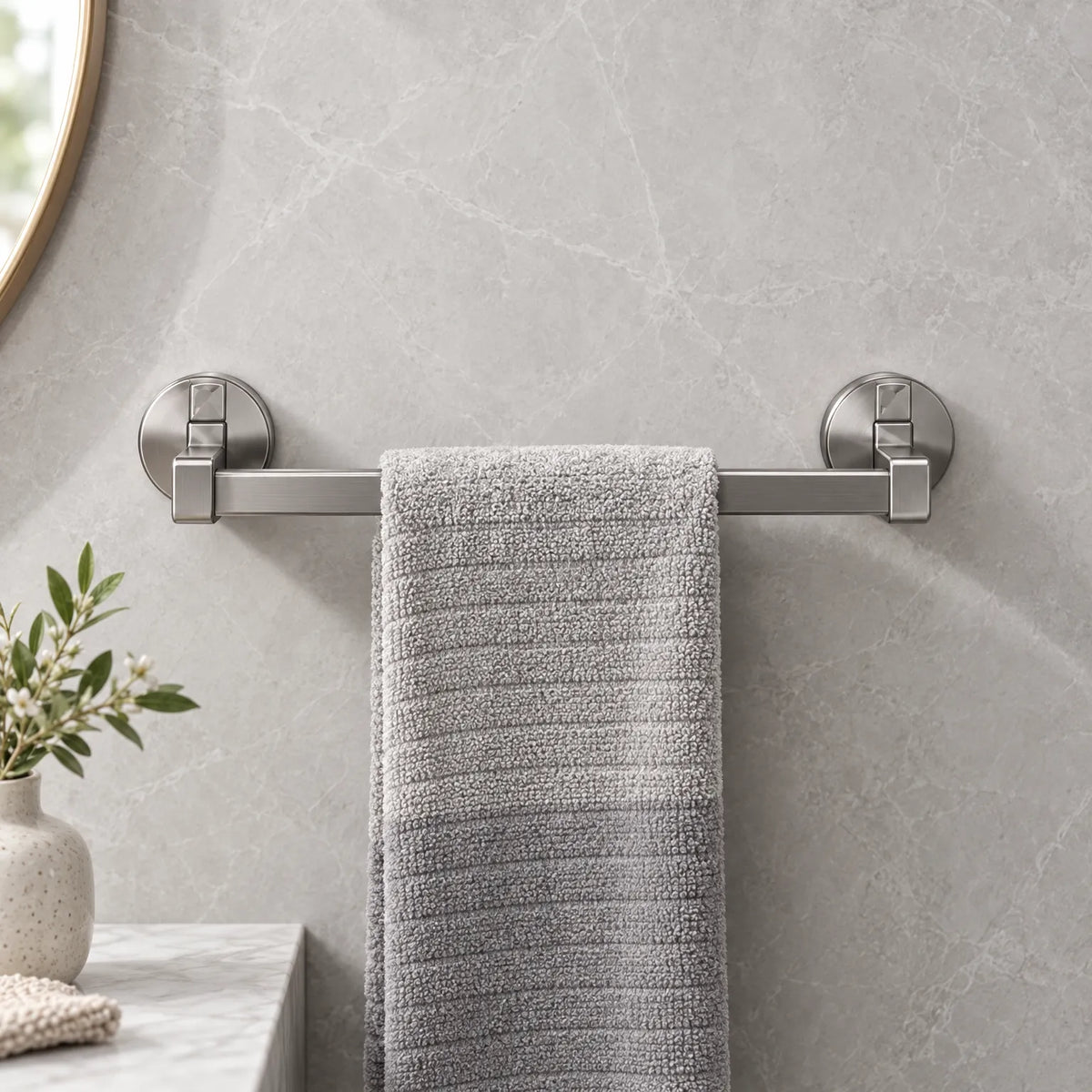 Suction Cup Towel Bar with Double Bar Design and Drill Free Mounting