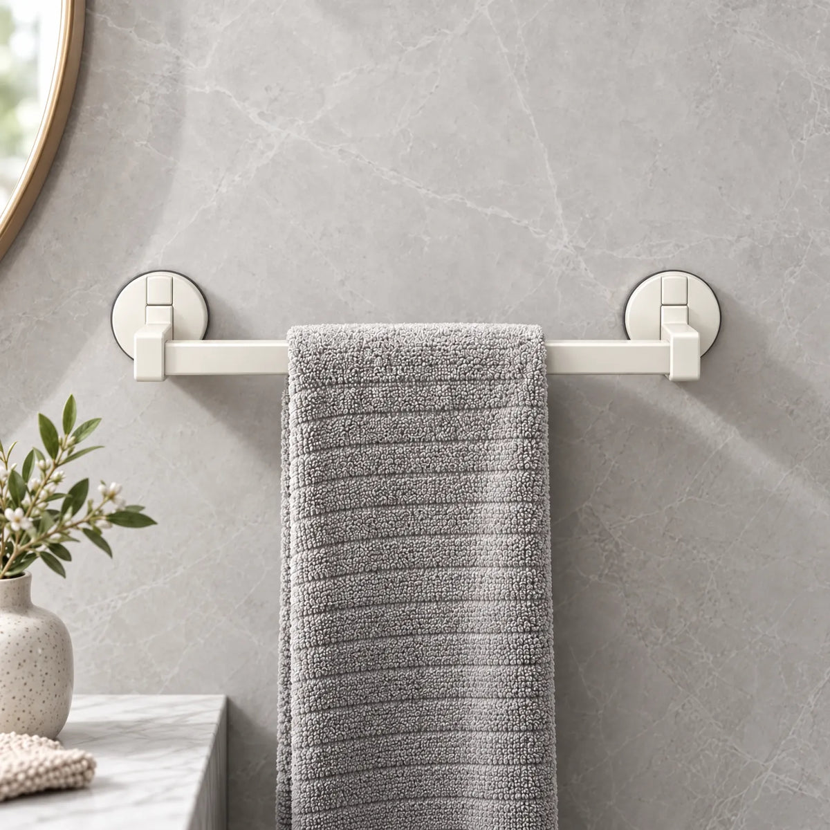 Suction Cup Towel Bar with Double Bar Design and Drill Free Mounting