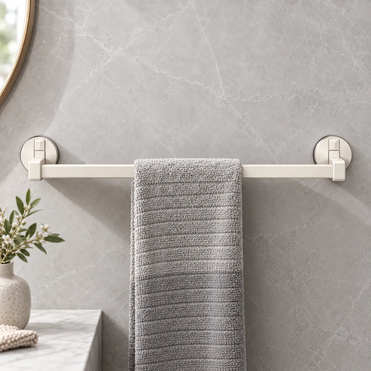 Suction Cup Towel Bar with Double Bar Design and Drill Free Mounting