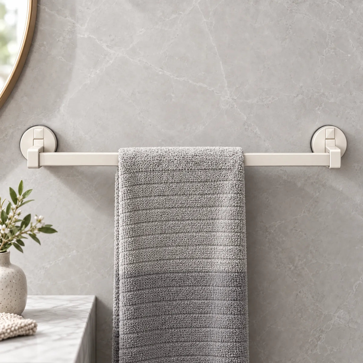 Suction Cup Towel Bar with Double Bar Design and Drill Free Mounting