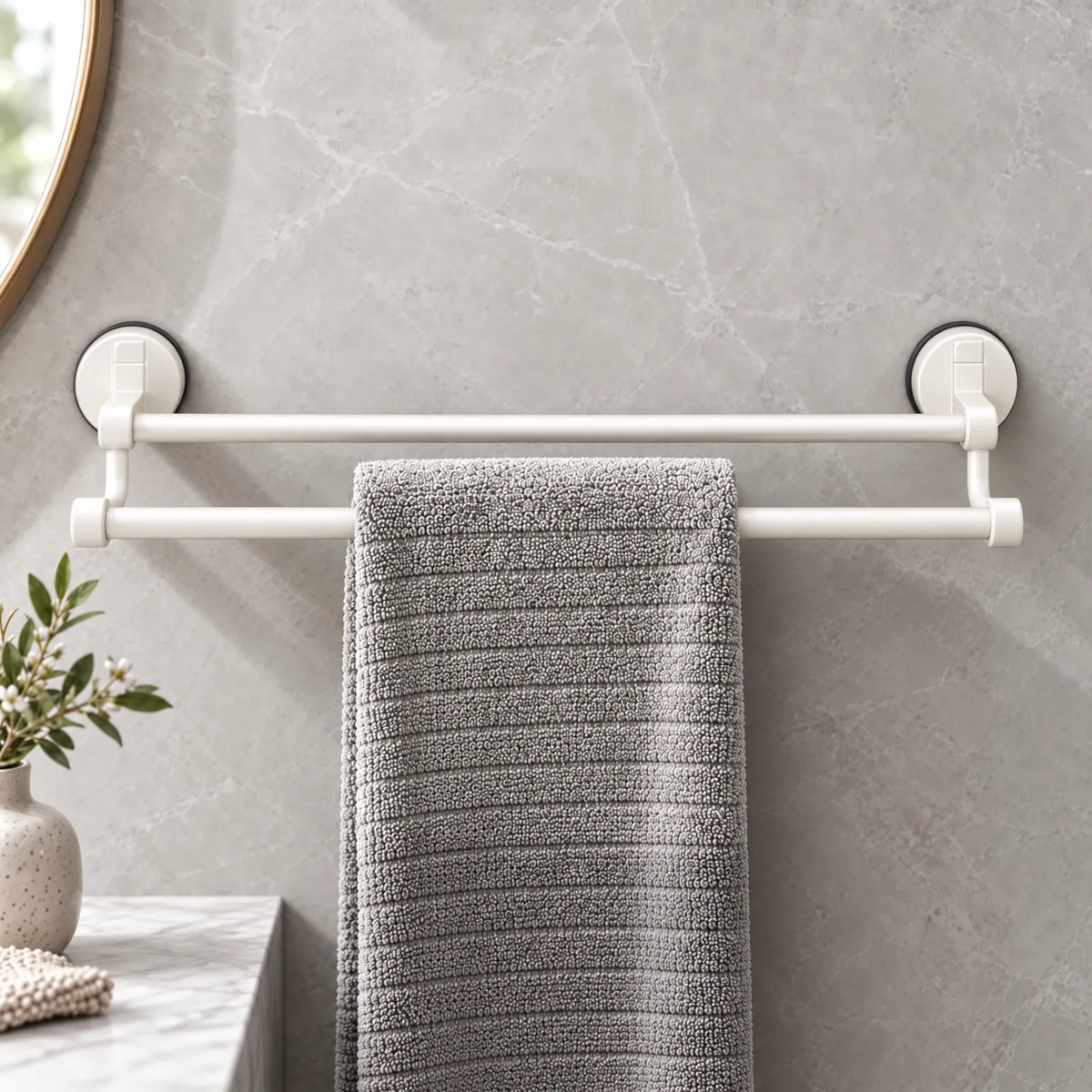 Suction Cup Towel Bar with Double Bar Design and Drill Free Mounting