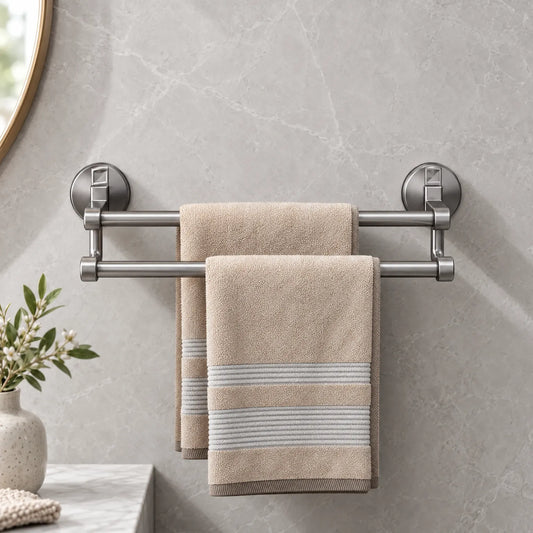 Suction Cup Towel Bar with Double Bar Design and Drill Free Mounting