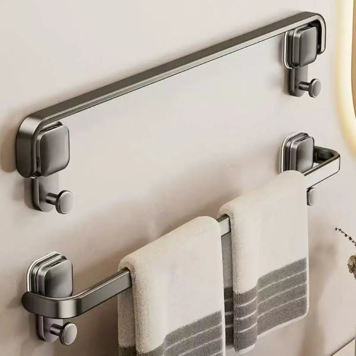 Suction Cup Towel Bar with Foldable Design and Drill Free Wall Mount