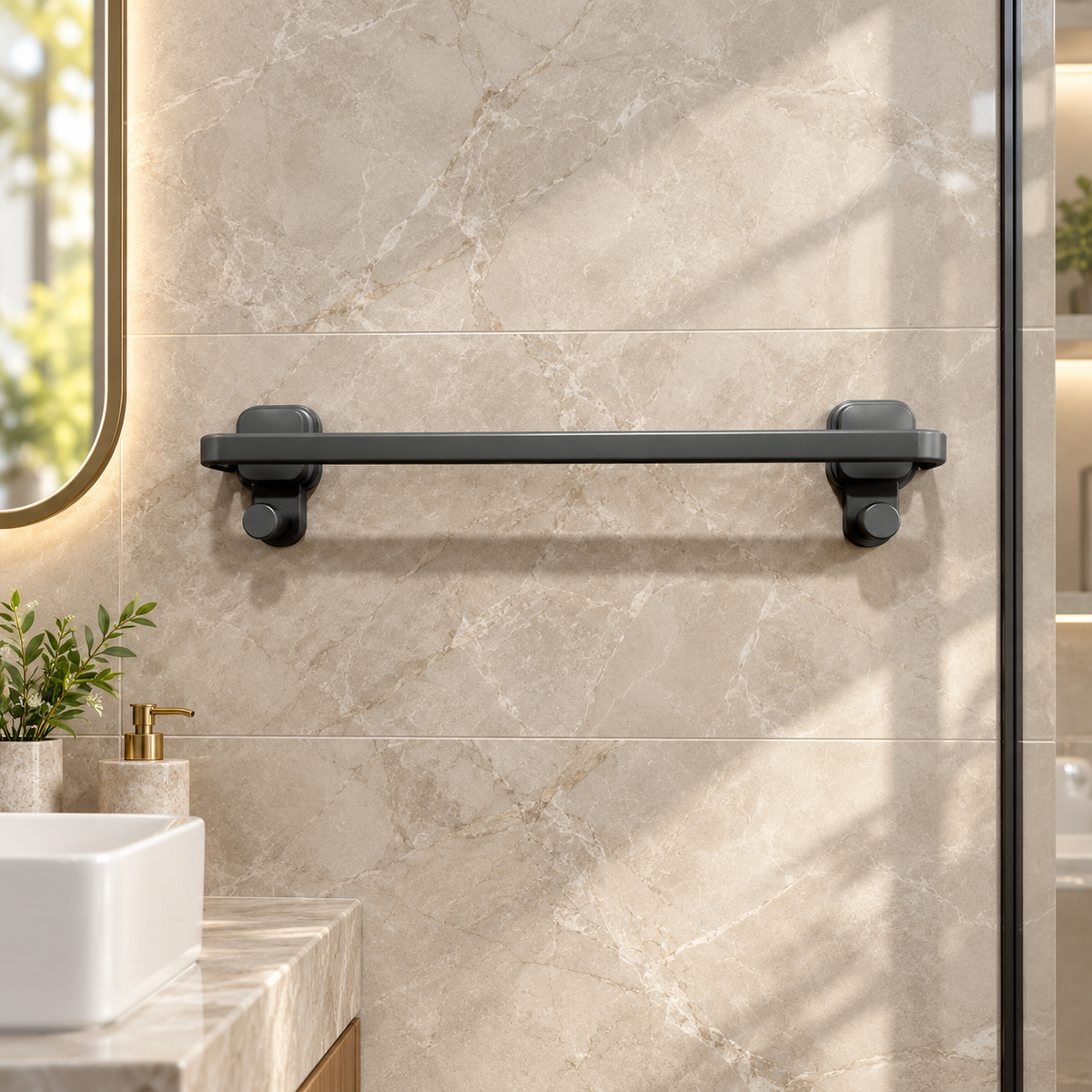 Suction Cup Towel Bar with Foldable Design and Drill Free Wall Mount