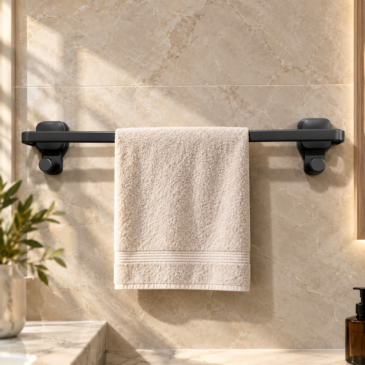 Suction Cup Towel Bar with Foldable Design and Drill Free Wall Mount