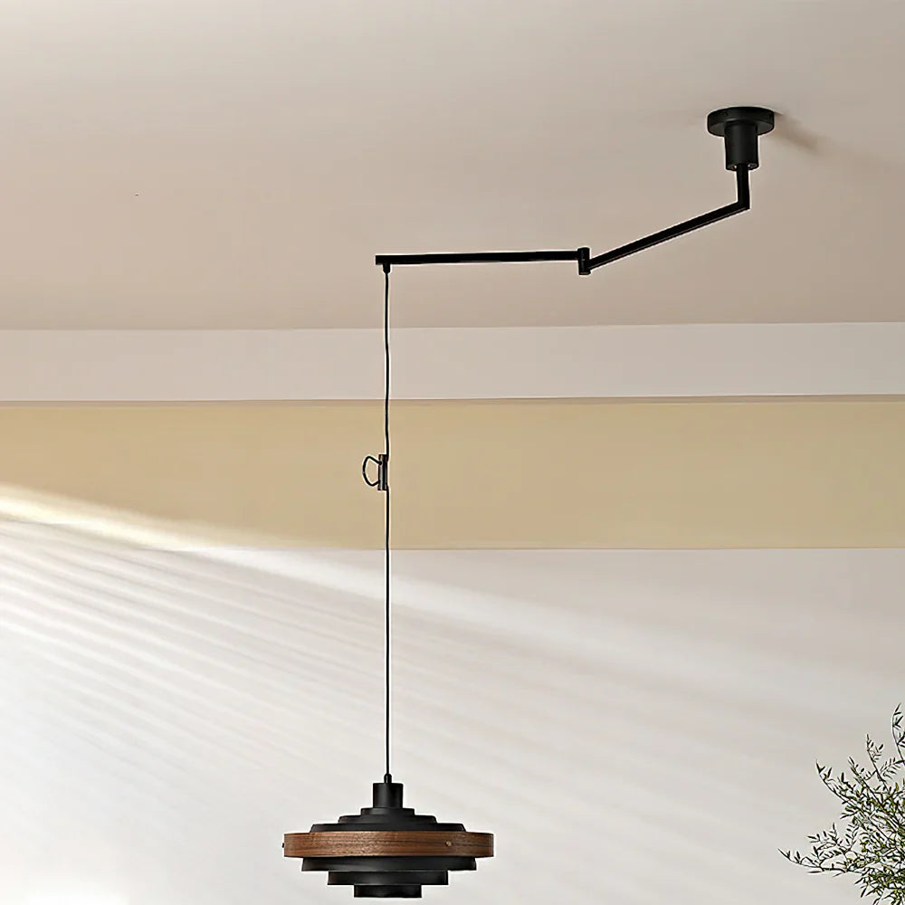 Swing Arm Pendant Light Wood Metal Industrial Design | Zylaris