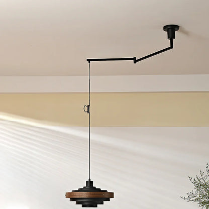 Swing Arm Pendant Light Wood Metal Industrial Design | Zylaris