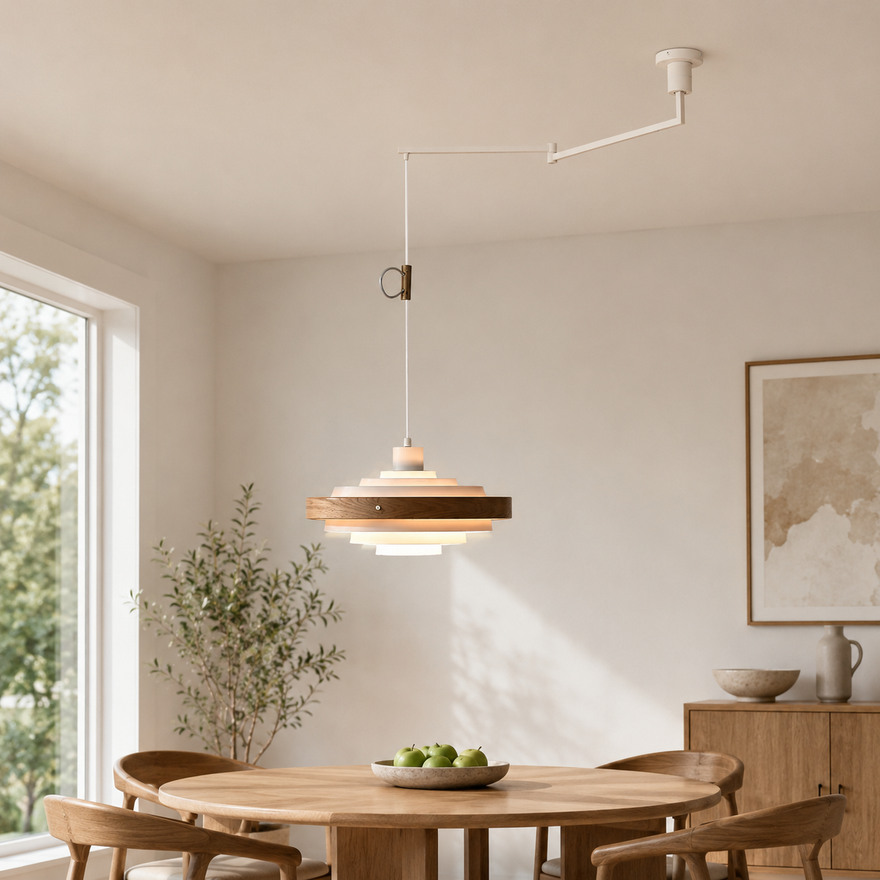Swing Arm Pendant Light Wood Metal Industrial Design | Zylaris